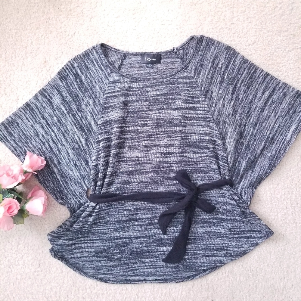 Iz Byer Grey Formal Batwing Flowy Shirt Waist Belt